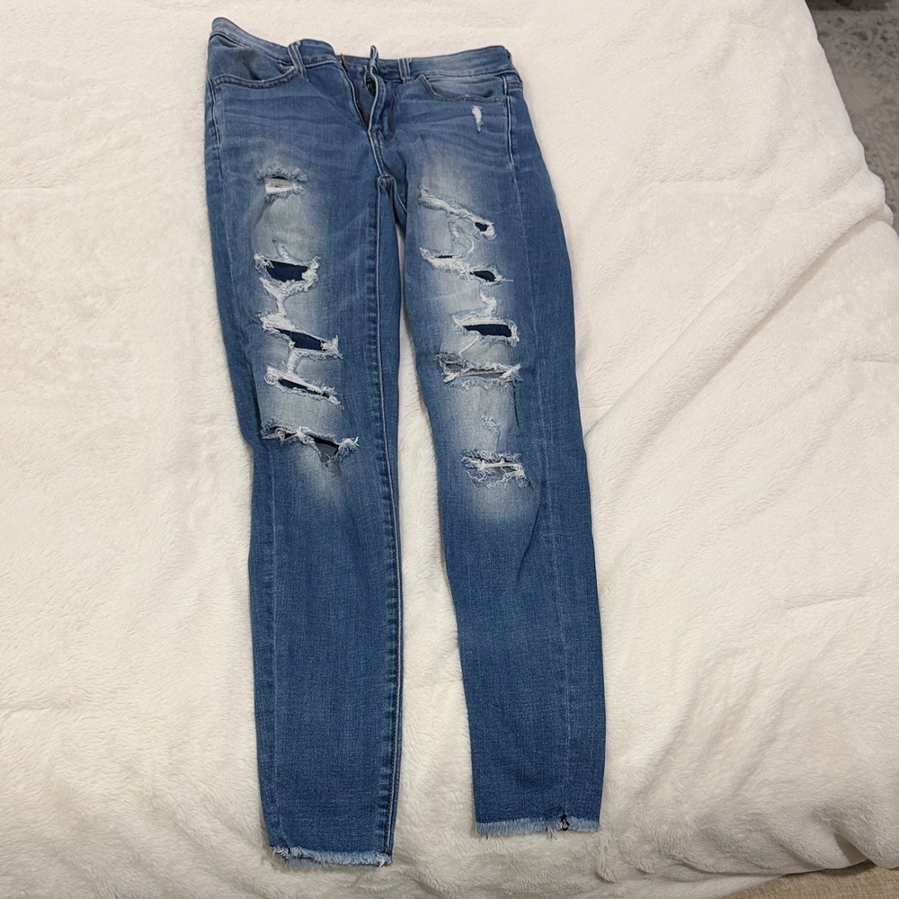 American Eagle Outfitters Blue Distressed Skinny Jeans